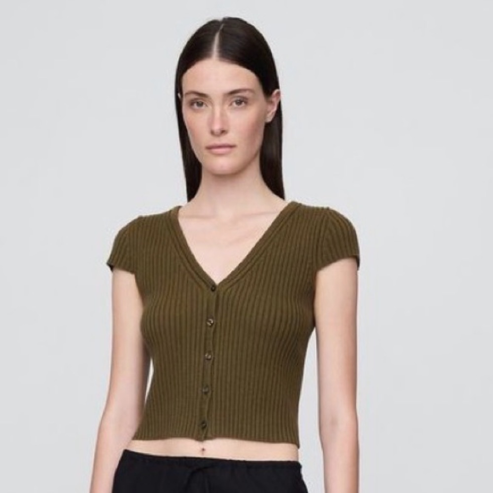 Cropped Ribbed Cardigan | Button Front | Soft Stretch Knit
